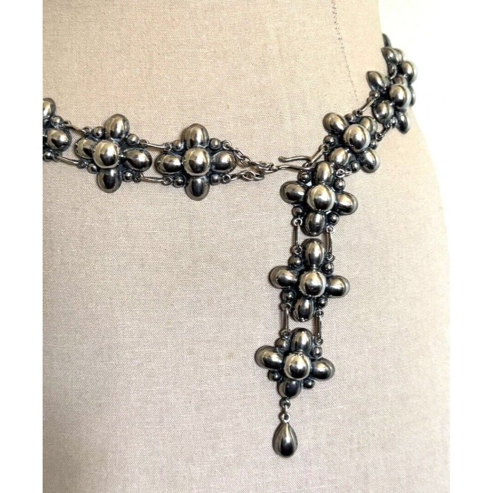 Custom PAT AREIAS Artisan STERLING Silver Adjustable LINK BELT Solid Silver 34"